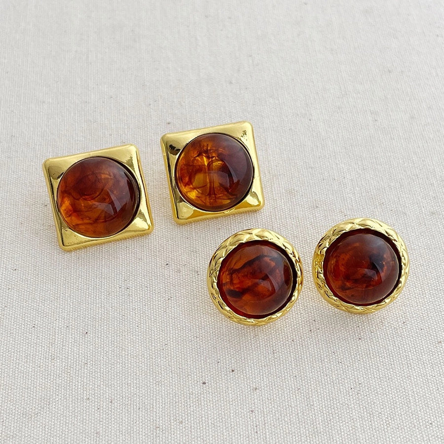 1 Pair Streetwear Geometric Inlay Alloy Resin 18K Gold Plated Ear Studs