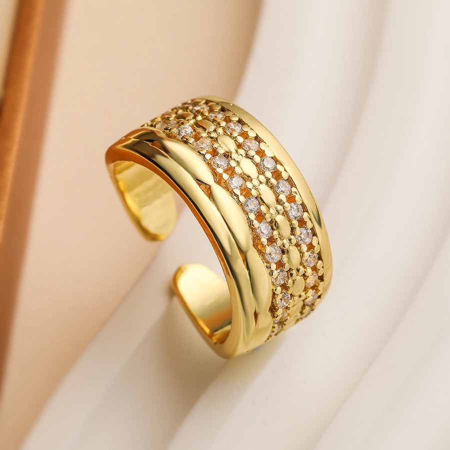 Copper 18K Gold Plated Plating Geometric Zircon Open Rings