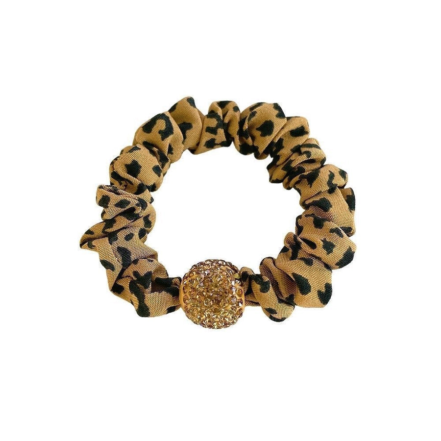 fashion solid color leopard cloth pearl inlay rhinestones hair tie 1 piece