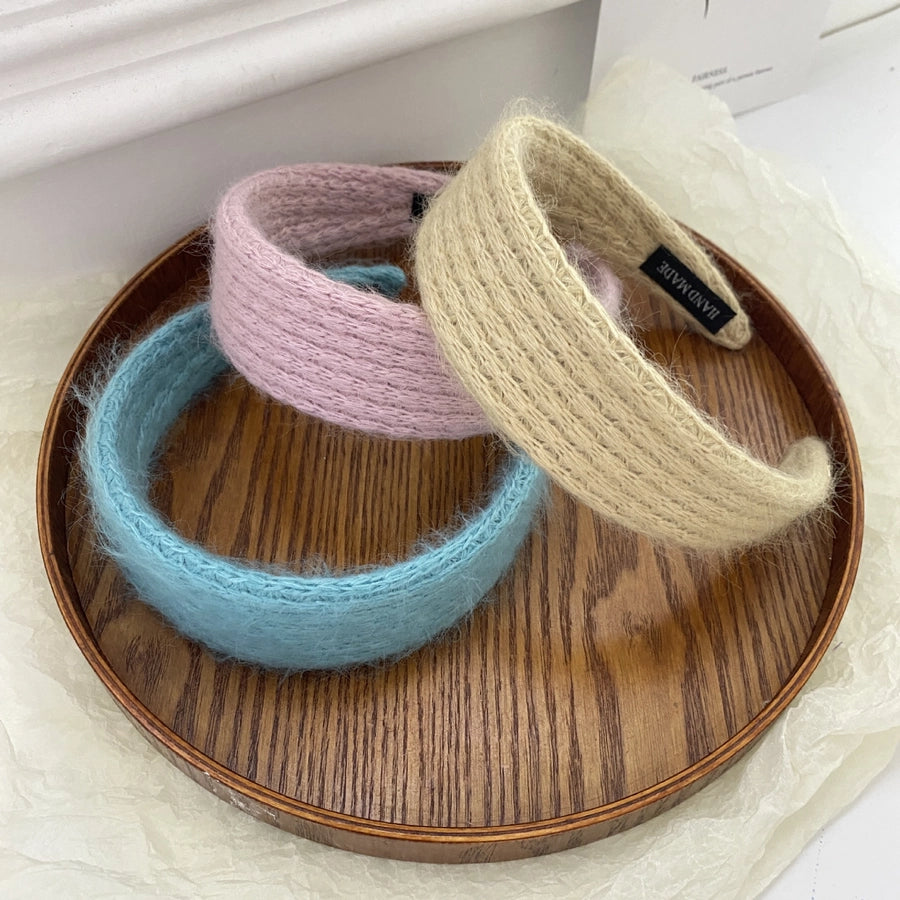 Autumn Winter Retro Plush Woven Headband Solid Color Wide-Brimmed Women's Headband Bangs Hair-Holding Hairpin Temperament Hair Ring