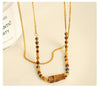Jewelry IG Style Vintage Style Geometric 304 Stainless Steel Tiger Eye 18K Gold Plated Polishing Double Layer Necklaces