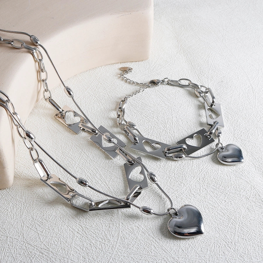 Jewelry IG Style Simple Style Commute Heart Shape 304 Stainless Steel Hollow Out Bracelets Necklace