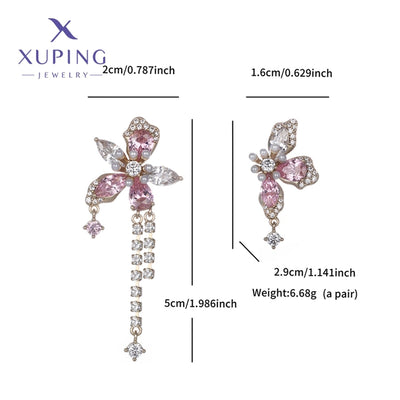 1 Pair Luxurious Sweet Tassel Flower Plating Copper Artificial Gemstones 18K Gold Plated Drop Earrings