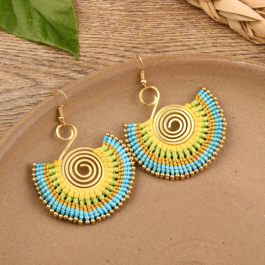 bohemian sector synthetic gemstones shell copper tassel mesh women's ear hook