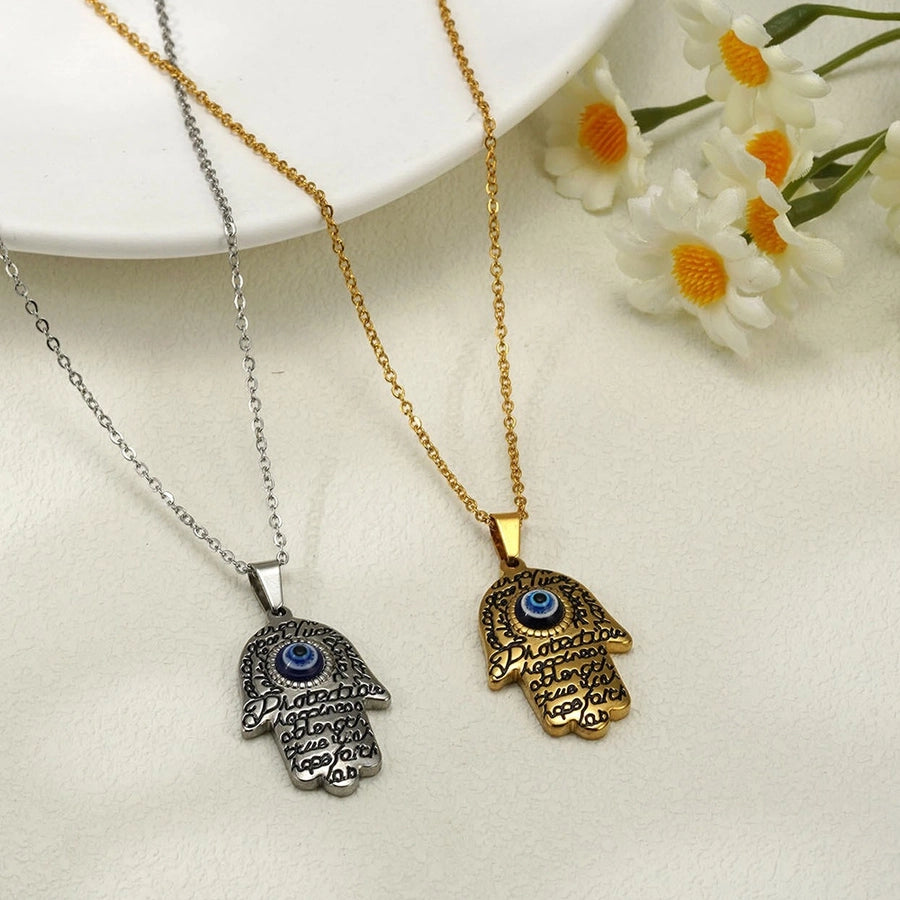 Jewelry Retro Hand Of Fatima Titanium Steel Pendant Necklace