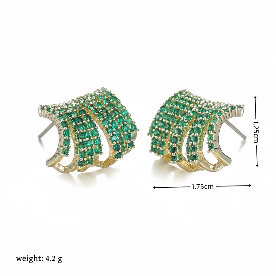 1 Pair Luxurious Romantic Geometric Artificial Gemstones Copper Zircon Ear Studs