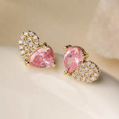 1 Pair Retro Simple Style Commute Heart Shape Inlay Copper Zircon 18K Gold Plated Ear Studs