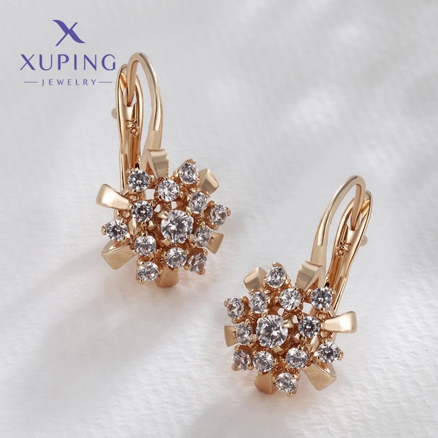 1 Pair Lady Sweet Flower Plating Copper Artificial Gemstones 18K Gold Plated Earrings