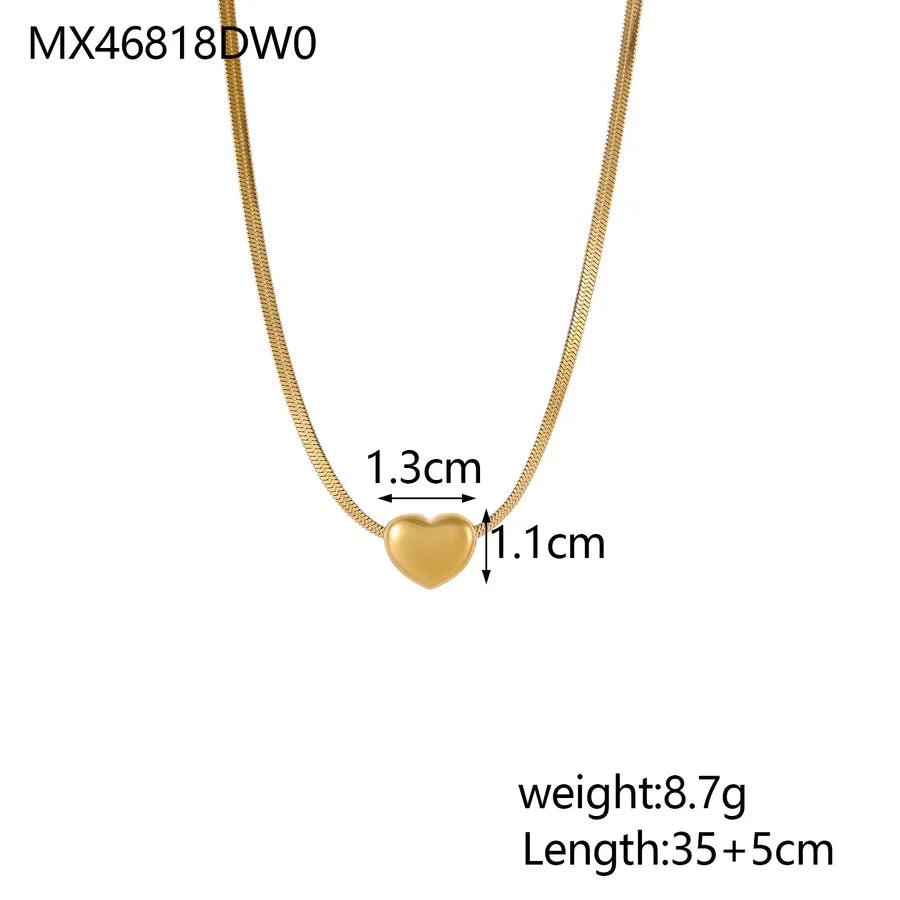 Jewelry Simple Style Heart Shape 304 Stainless Steel Zircon 18K Gold Plated Pendant Necklace