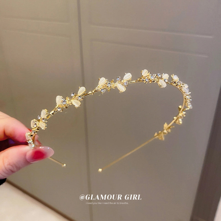 fashion plaid cloth handmade artificial pearls rhinestones hair band 1 piece