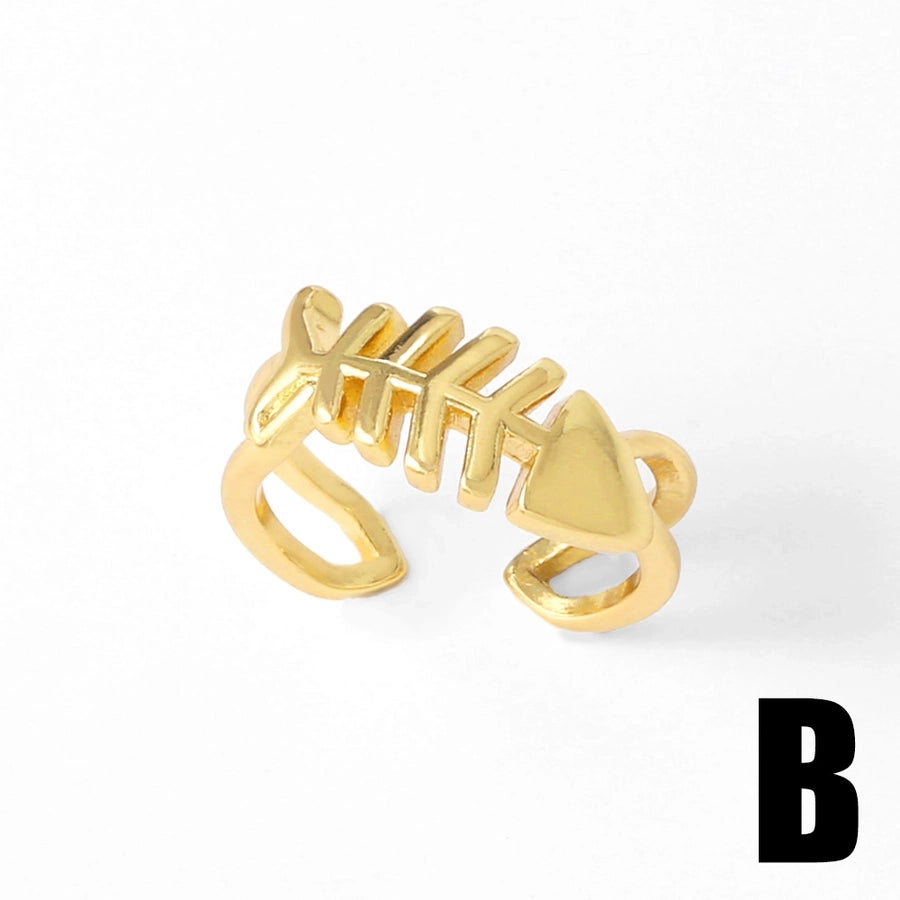 Copper 18K Gold Plated Plating Starfish Conch Fish Bone Open Rings