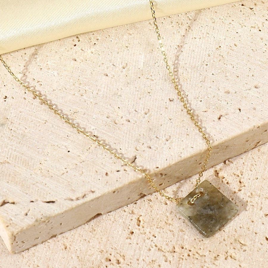 Jewelry Vintage Style French Style Simple Style Geometric Titanium Steel Natural Stone 14K Gold Plated Plating Pendant Necklace