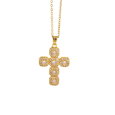 Copper Plating Cross Zircon Pendant Necklace