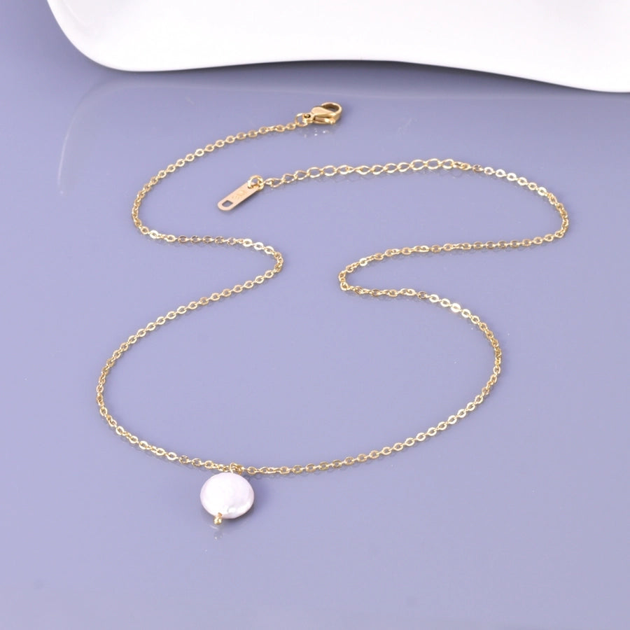 Jewelry Simple Style Heart Shape 304 Stainless Steel Titanium Steel Freshwater Pearl 18K Gold Plated Plating Layered Necklaces