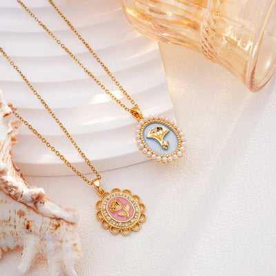 Jewelry Glam Lady Sexy Rose 304 Stainless Steel Copper Pendant Necklace