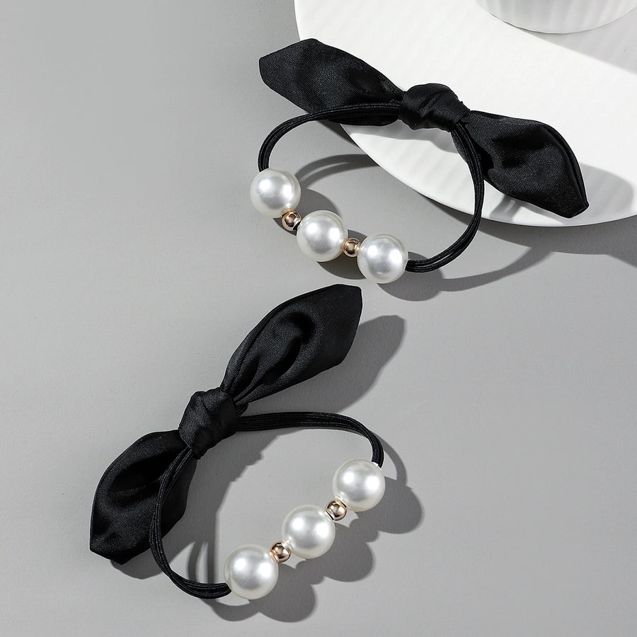 Women's Casual Classic Style Korean Style Bunny Ears Artificial Pearl Cloth rubber band Hair Tie