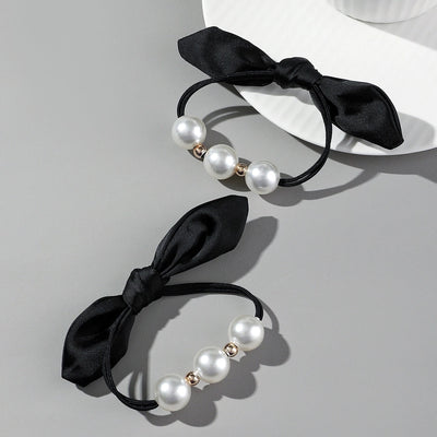 Women's Casual Classic Style Korean Style Bunny Ears Artificial Pearl Cloth rubber band Hair Tie