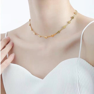 [Whole Titanium Steel] Simple Fashion Titanium Steel Necklace Women's round Clavicle Chain Cold Style Necklace