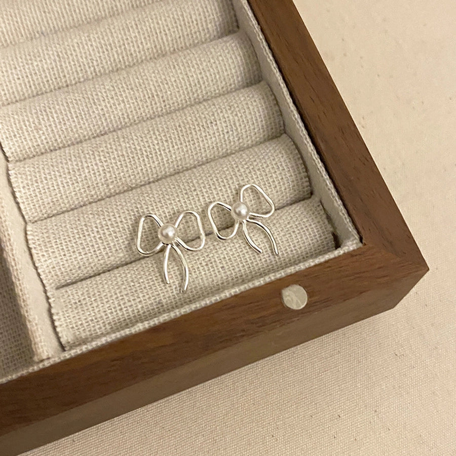 1 Pair Casual Simple Style Streetwear Bow Knot Plating Copper Ear Studs