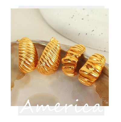 1 Pair IG Style Basic Classic Style Croissant Polishing Plating Pleated 304 Stainless Steel 18K Gold Plated Ear Studs