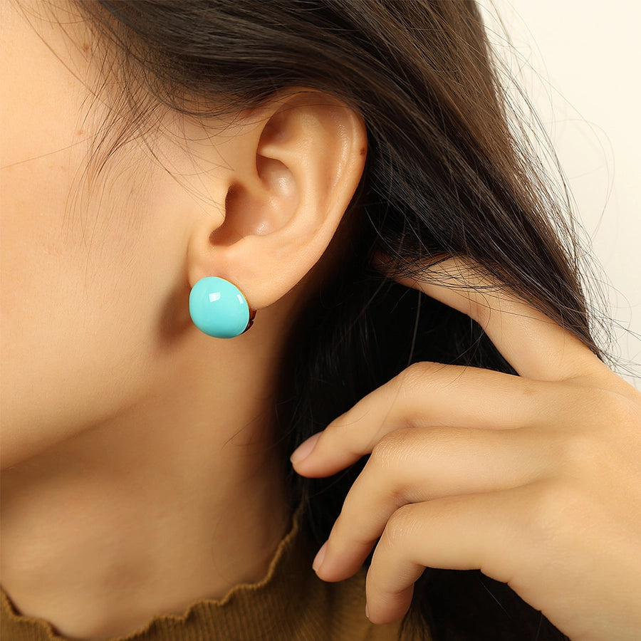 1 Pair IG Style Simple Style Round Enamel 304 Stainless Steel 18K Gold Plated Stainless Steel Earrings
