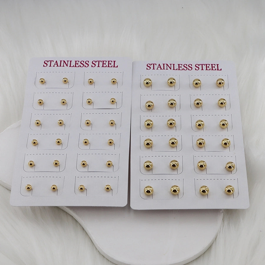 12 pairs Casual Simple Style Classic Style Round Plating 304 Stainless Steel Gold Plated Ear Studs