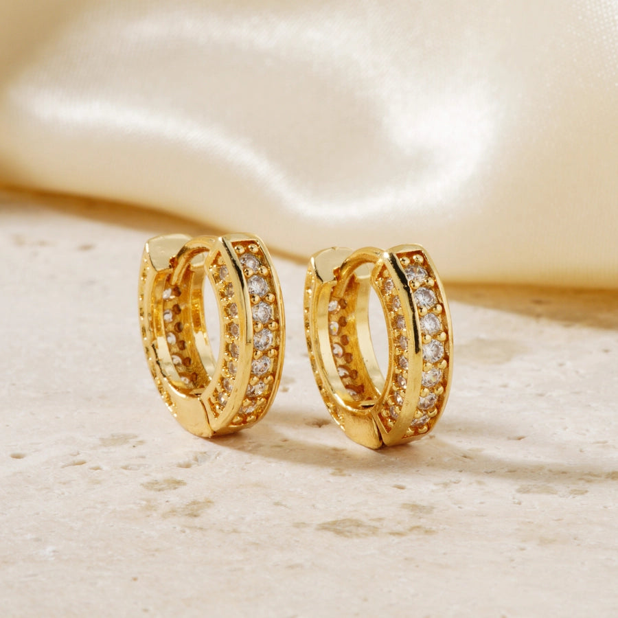 1 Pair Cute Shiny Korean Style Geometric Inlay Copper Zircon K Gold Plated Earrings