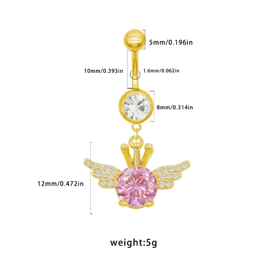1 Piece Belly Rings Cute Sweet Star Heart Shape 316 Stainless Steel  Alloy Copper Inlay Rhinestones Zircon Gold Plated