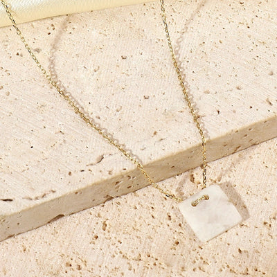 Jewelry Vintage Style French Style Simple Style Geometric Titanium Steel Natural Stone 14K Gold Plated Plating Pendant Necklace