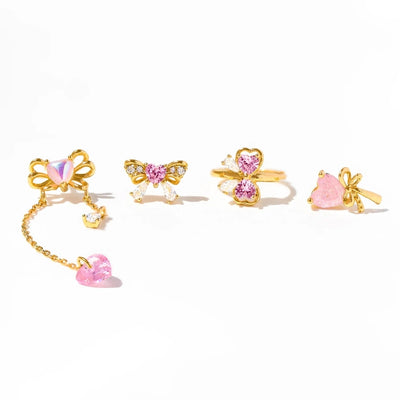 4 Pieces Set Sweet Simple Style Heart Shape Bow Knot Copper Copper Earrings Sets