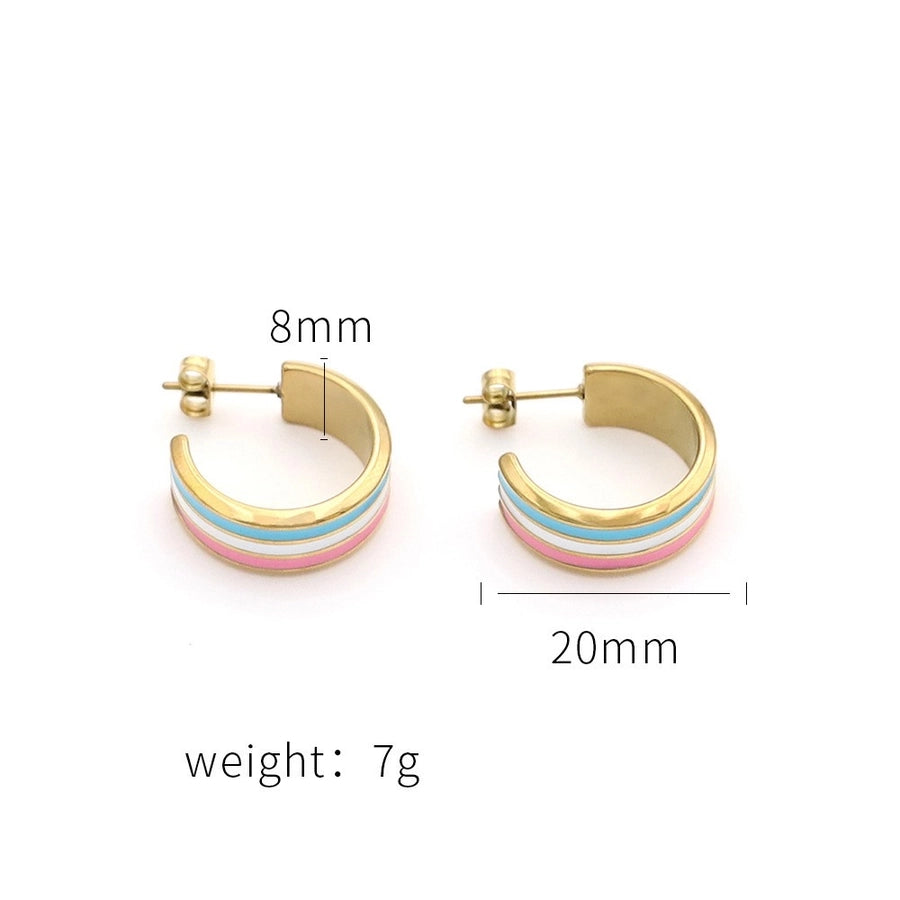1 Pair IG Style Simple Style C Shape Enamel Titanium Steel Ear Studs