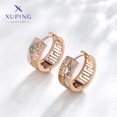 1 Pair XUPING Simple Style Circle Plating Inlay Copper Artificial Gemstones 18K Gold Plated Earrings