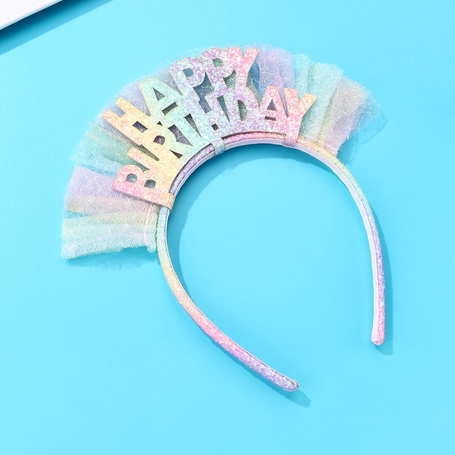 Kid'S Cute Romantic Sweet Letter Plastic Cloth Sequins Net Yarn Hair Band