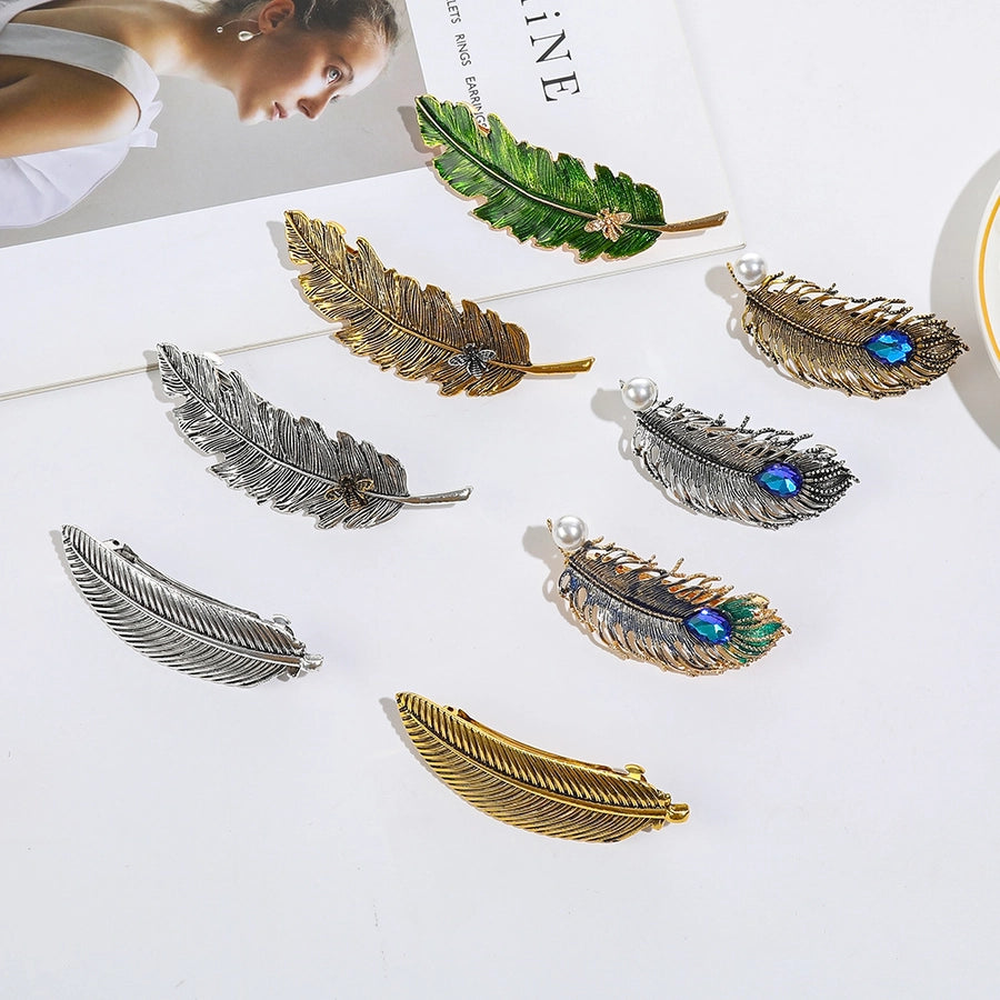 Women's Simple Style Classic Style Feather Zinc alloy Inlay Rhinestones Hair Clip