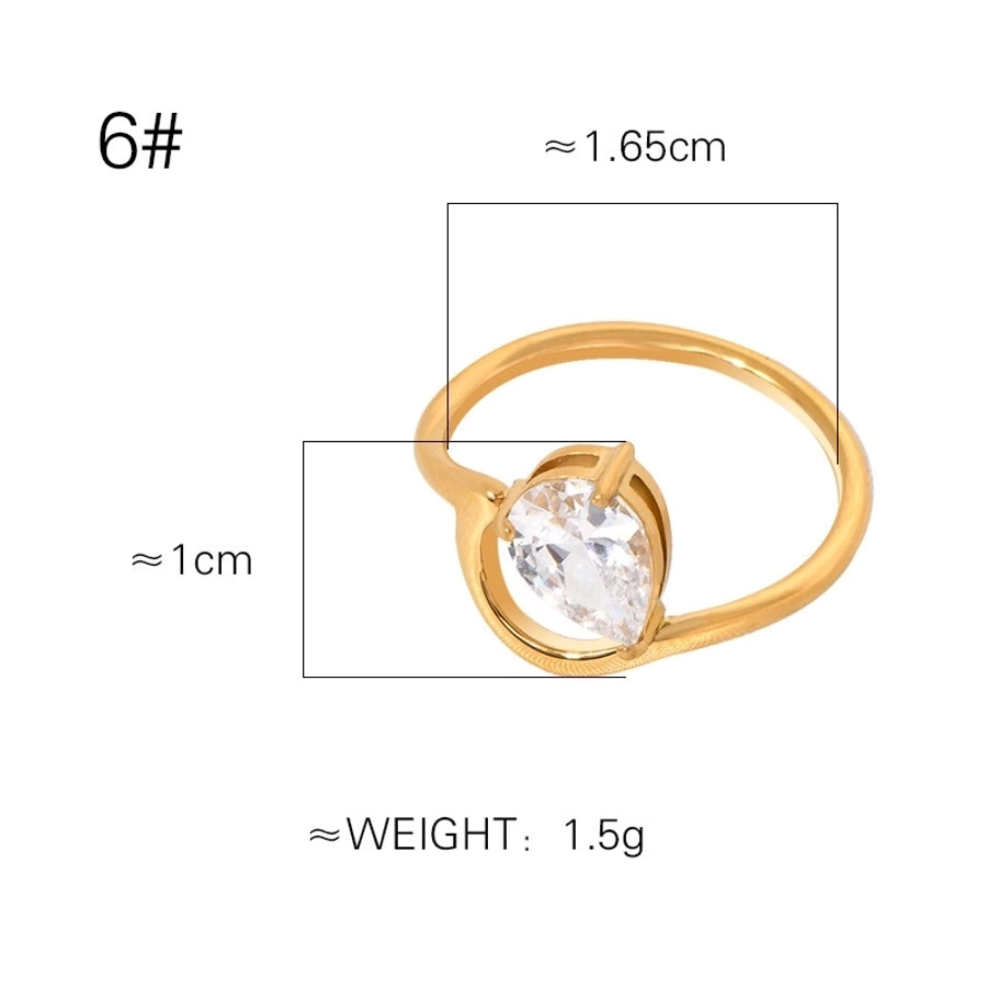 Jewelry Elegant Geometric Solid Color 304 Stainless Steel Rhinestones 18K Gold Plated Inlay Rings