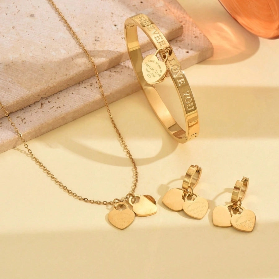 Jewelry Elegant Lady Geometric 304 Stainless Steel Earrings Necklace Jewelry Set