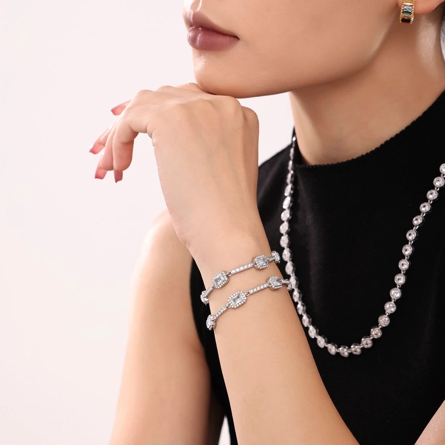 Luxurious Vacation Shiny Square 304 Stainless Steel 18K Gold Plated Zircon  Bracelets In Bulk