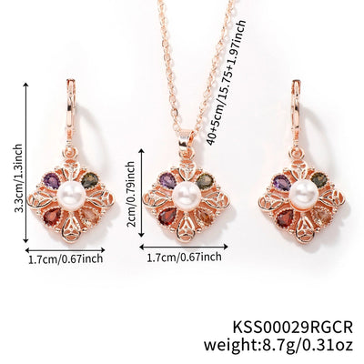 Copper K Gold Plated Inlay Water Droplets Flower Glass Jewelry Set