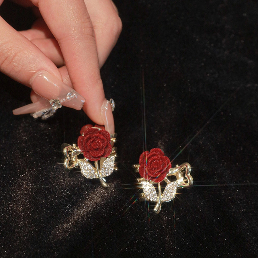 women's lady rose alloy inlay rhinestones hair clip