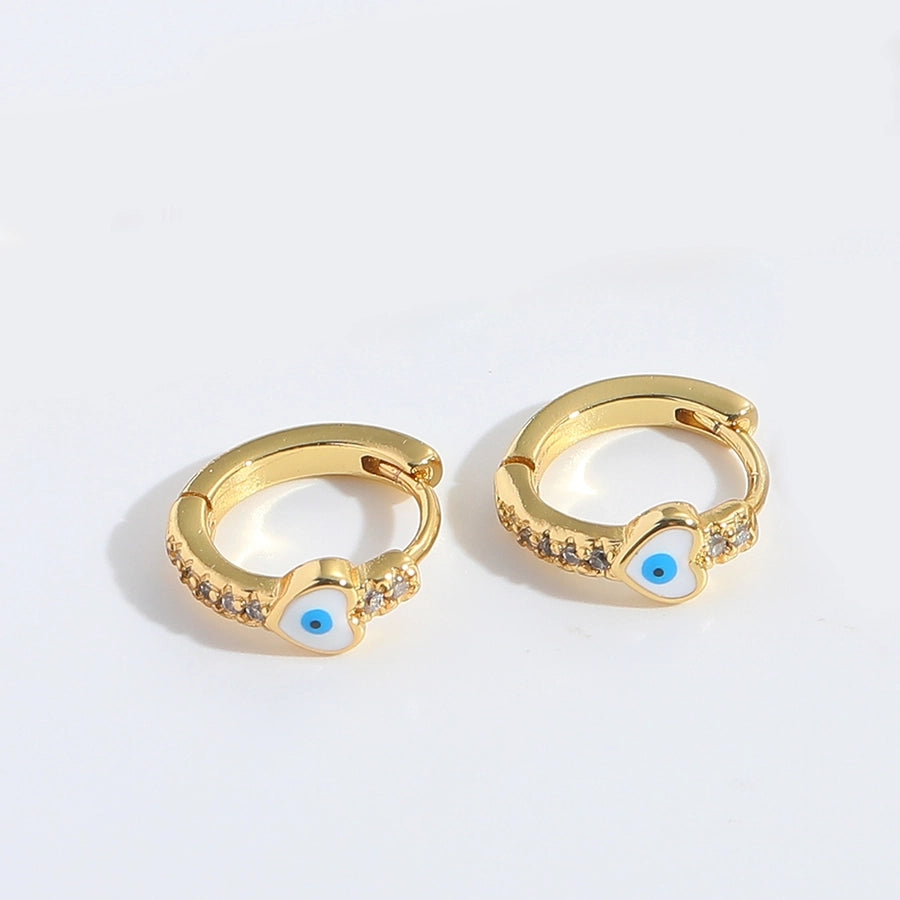 1 Pair Elegant Simple Style Commute Devil's Eye Heart Shape Enamel Copper Zircon 14K Gold Plated Earrings