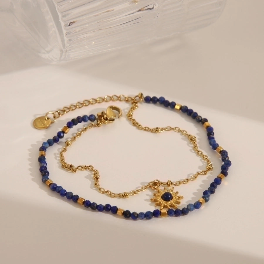 Bohemian Simple Style Commute Geometric 304 Stainless Steel 18K Gold Plated Natural Stone Zircon Bracelets In Bulk