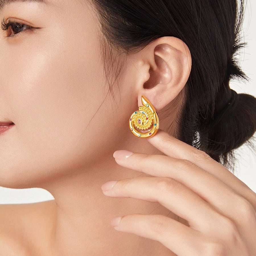 1 Pair Casual Elegant Modern Style Spiral Plating Inlay Titanium Steel 18K Gold Plated Ear Studs