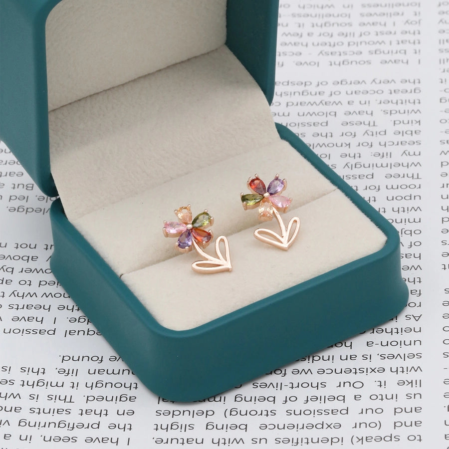 1 Pair Elegant Lady Romantic Flower Plating Inlay Copper Zircon K Gold Plated Ear Studs