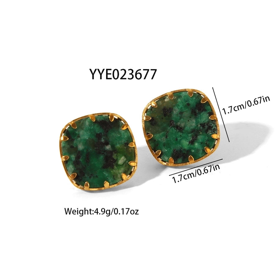Jewelry Vintage Style French Style Square 201 Stainless Steel Turquoise 18K Gold Plated Polishing Plating Inlay Rings Earrings Jewelry Set