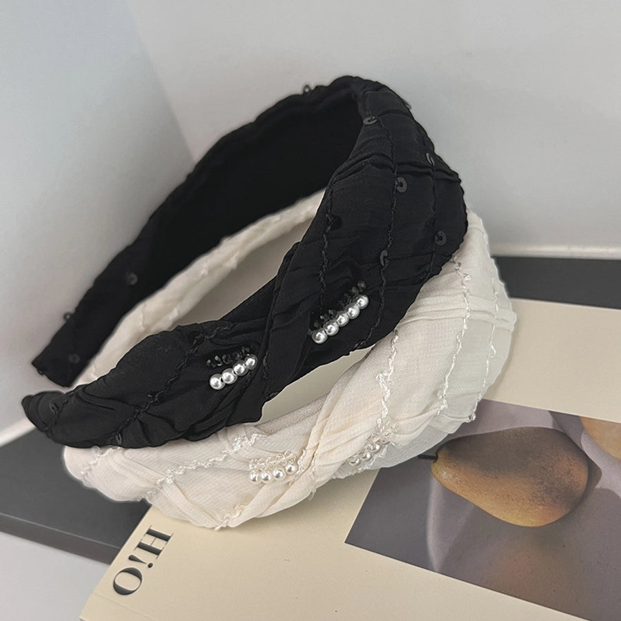 Women's Casual Simple Style Solid Color Cloth Sequins Handmade Pearl Hair Band