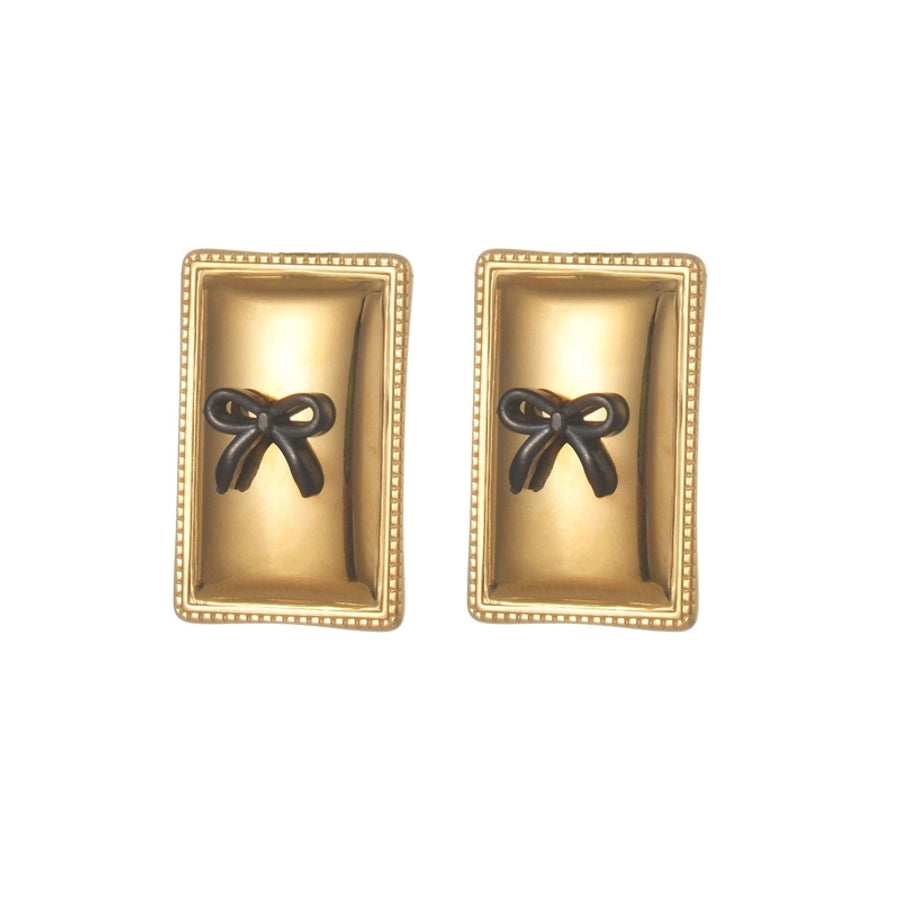 1 Pair Artistic Geometric Bow Knot Rectangle Inlay 304 Stainless Steel Pearl 18K Gold Plated Ear Studs
