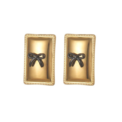 1 Pair Artistic Geometric Bow Knot Rectangle Inlay 304 Stainless Steel Pearl 18K Gold Plated Ear Studs