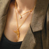 Jewelry Sweet Korean Style Angel Heart Shape 304 Stainless Steel Rhinestones 18K Gold Plated Layered Plating Inlay Double Layer Necklaces Pendant Necklace