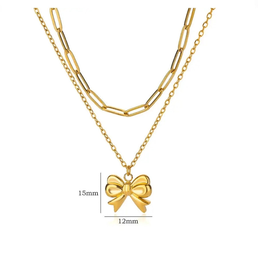 Jewelry Elegant Streetwear Bow Knot 304 Stainless Steel Plating Double Layer Necklaces