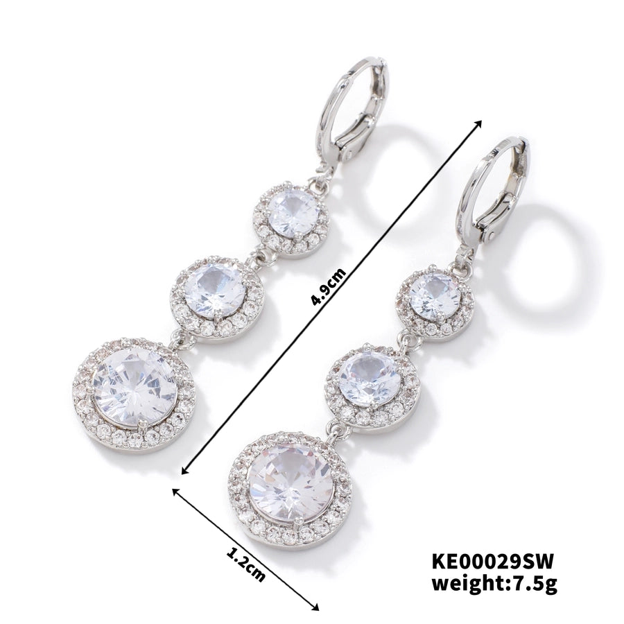 1 Pair Elegant Streetwear Geometric Inlay Copper Zircon Rhodium Plated Drop Earrings